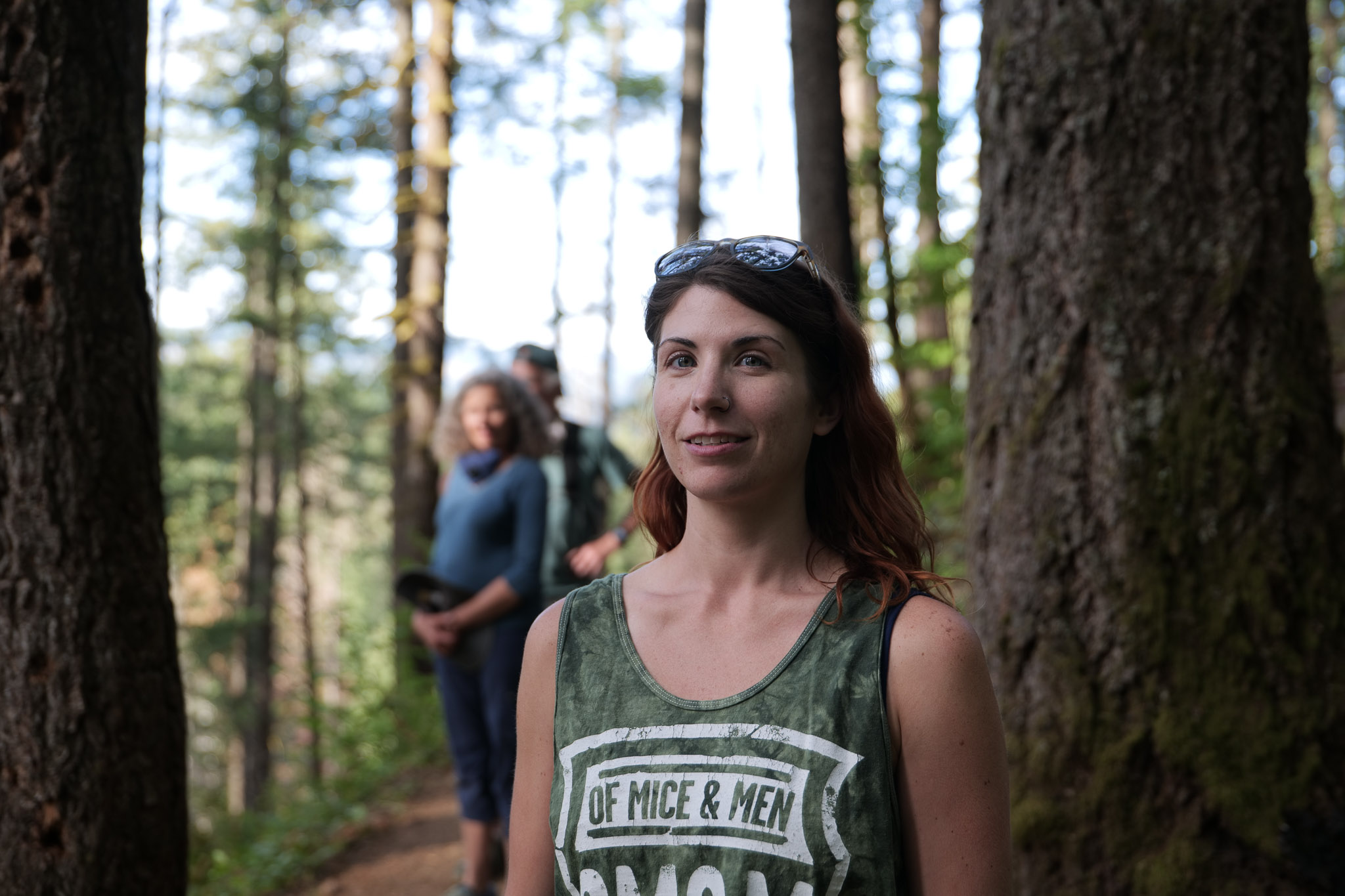 Portrait of woman in the woods, shot with eye-detection autofocus on the Panasonic Lumix S5